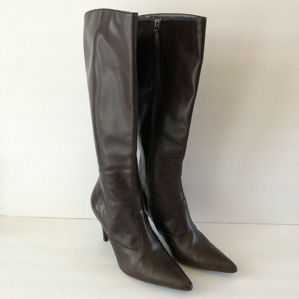 HUGO BOSS Tall Brown Soft Leather High Heel Pointe - Picture 2 of 7